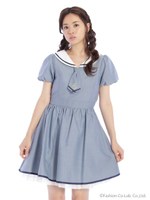 セーラーカラーバックラッフルワンピース/インディゴ