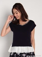 ビジューVネックニットアンサンブル/ネイビー