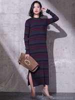 マルチボーダーリブニットワンピース/オフホワイト