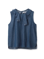 ラッフルノースリーブデニムブラウス/ブルー(092)