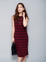 リブボーダーワンピース/オフホワイト