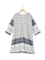 レーヨンパネルプリントワンピース/ブルー(192)