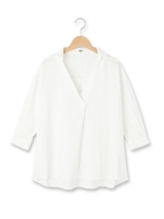 襟抜きスキッパー七分袖シャツ/オフホワイト(003)