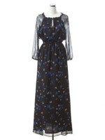 花柄シフォンロングワンピース/ピンク