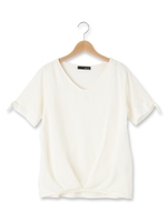 袖リボン異素材プルオーバー/ネイビー(093)