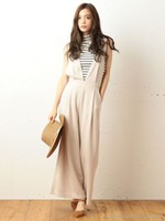 ポンチワイドサロペット/キャメル