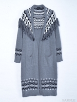 フリンジジャカードニットカーデ/グレー