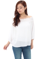 【AZUL ENCANTO】レーヨンローンシャーリングオフショルBL/WHT