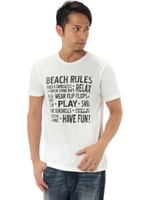 【8/15までWEB限定セール】【AZUL by moussy】BEACHRULESロゴクルーネック半袖T/WHT