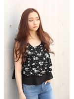 【AZUL by moussy】ジョーゼットローズドットレイヤードタンク/柄BLK