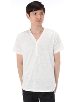 【AZUL by moussy】スラブ天竺ピグメントVヘンリー半袖T/WHT
