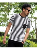 ボーダークルーネックプルオーバー/カーキ(327)