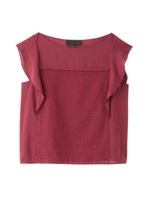 レース切替えフレア袖ブラウス/ボルドー(164)