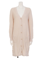 裾サイドレース切替ロングニットカーデ/オフホワイト