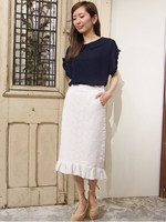 LACE ON DENIM SKIRT/NVY