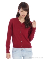 ビジューボタンニットカーディガン/ボルドー