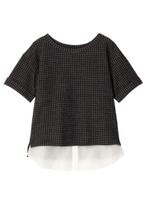 千鳥格子織り柄カットソー+タンクトップ/ブラック(419)