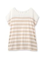 異素材切り替えボーダープルオーバー/ホワイト(302)