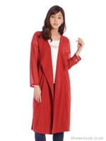 ウエストギャザー異素材ロングトッパー/レンガ