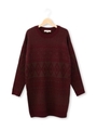 ネイティブ柄ジャカード編みニットワンピース/ボルドー(164)