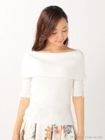 リブオフショルニットトップス/オフ