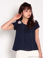 シフォンレースブラウス/ネイビー