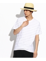 ヘリンボンボーダーTシャツ/ネイビー(393)