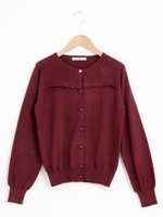 胸元スカラップカーデ/ブラウン