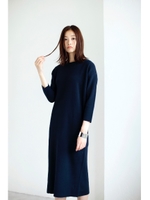 【AZUL by moussy】ハーフミラノ7分袖ロングワンピ/BRD