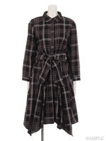 ランダムヘムチェックシャツワンピ/オフホワイト