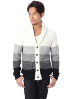 【AZUL by moussy】アクリル畦グラデーションボーダーショールカーディ/柄WHT