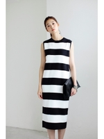 【AZUL by moussy】ミラノリブノースリニットミディワンピース/柄WHT