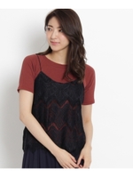 レースキャミ付きリブプルオーバー/レンガ(069)