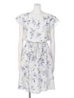 ぼかしフラワープリントミモレ丈フレアワンピース/ラベンダー