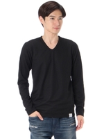 【WEB限定SALE 9/16 18:00?9/26 10:00】【AZUL by moussy】ワッフルVネック長袖T/BLK
