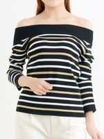 ボーダーオフショルダーニット/ブラウン柄