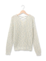 ミックスカラーレースアップニットプルオーバー/オフホワイト(503)