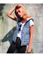 【ANAP】ケミカルデニム×フードボア中綿ベスト/BL