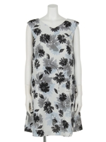 シャドーフラワープリントワンピース/ライトブルー