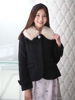 フェイクウールパール花釦ショートJK/サックス