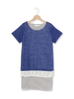 レース×ボーダードッキングワンピース/ベージュ(052)