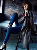 5分袖リブニットトップス/レッド