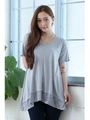 【AZUL by moussy】総柄オパール×無地レイヤードイレヘムプルオーバー/T.GRY