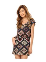 エスニック柄フレンチスリーブワンピース/GREEN