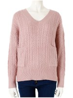 ケーブル編みVネックトップス/ホワイト