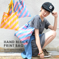 ハンドブロックプリントボーダートートバッグ
