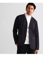 ラッセルストライプ ノーカラーカーディガン/グレー(312)