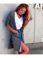 【LATINA】サイドスリットロングカーディガン/D.GRY