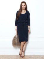 カシュクールタイトニットワンピース/ライトグレー