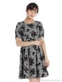 フロッキー花柄ワンピース5分袖　2/Aガラ